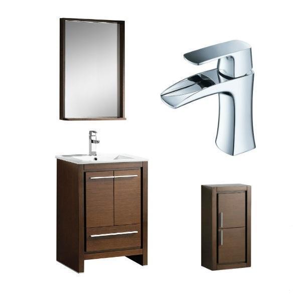 Fresca Allier 24" Wenge Brown Modern Single Bathroom Vanity w/ Mirror FVN8125 FVN8125WG-FFT3071CH-FST8140WG