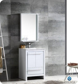 Fresca Allier 24" White Modern Bathroom Vanity w/ Mirror | FVN8125WH