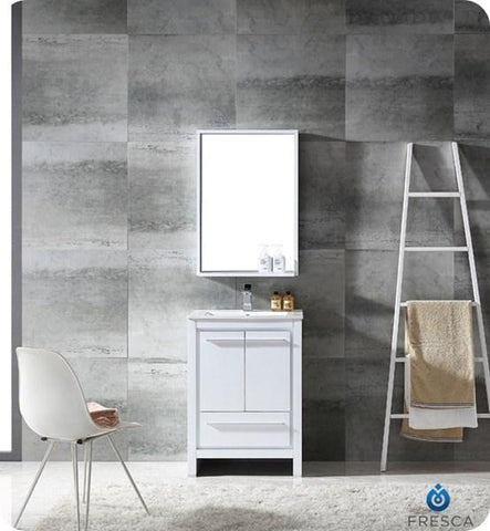 Image of Fresca Allier 24" White Modern Bathroom Vanity w/ Mirror | FVN8125WH