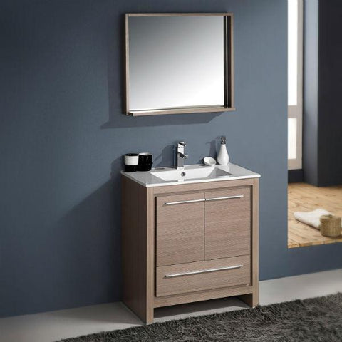 Fresca Allier 30" Gray Oak Modern Single Bathroom Vanity w/ Mirror FVN8130 FVN8130GO-FFT1030CH
