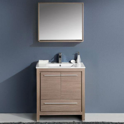 Fresca Allier 30" Gray Oak Modern Single Bathroom Vanity w/ Mirror FVN8130 FVN8130GO-FFT1030CH