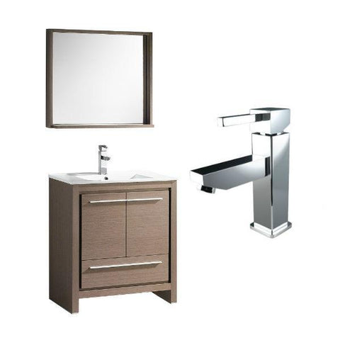 Image of Fresca Allier 30" Gray Oak Modern Single Bathroom Vanity w/ Mirror FVN8130 FVN8130GO-FFT1030CH