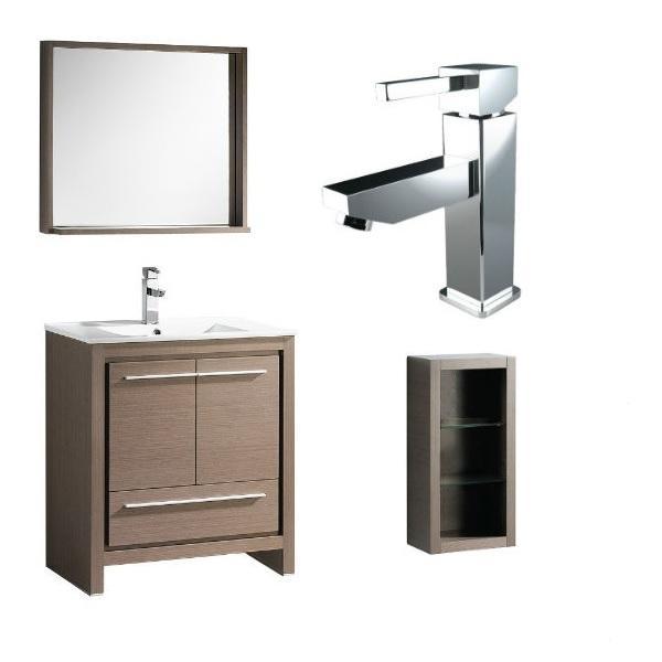 Fresca Allier 30" Gray Oak Modern Single Bathroom Vanity w/ Mirror FVN8130 FVN8130GO-FFT1030CH-FST8130GO