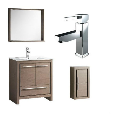 Image of Fresca Allier 30" Gray Oak Modern Single Bathroom Vanity w/ Mirror FVN8130 FVN8130GO-FFT1030CH-FST8140GO