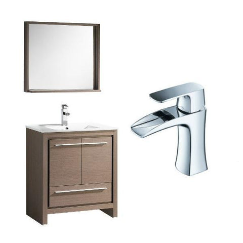 Image of Fresca Allier 30" Gray Oak Modern Single Bathroom Vanity w/ Mirror FVN8130 FVN8130GO-FFT3071CH