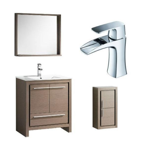 Image of Fresca Allier 30" Gray Oak Modern Single Bathroom Vanity w/ Mirror FVN8130 FVN8130GO-FFT3071CH-FST8130GO