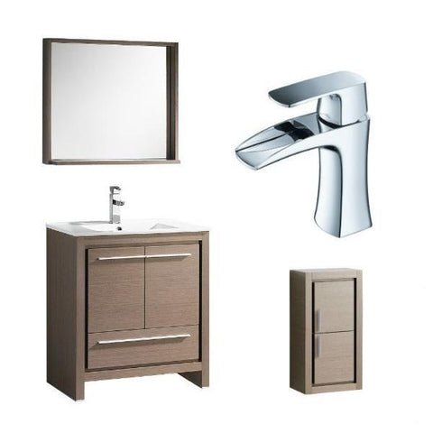 Image of Fresca Allier 30" Gray Oak Modern Single Bathroom Vanity w/ Mirror FVN8130 FVN8130GO-FFT3071CH-FST8140GO