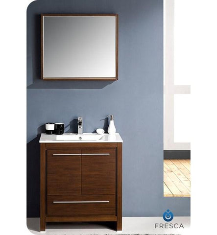 Image of Fresca Allier 30" Wenge Brown Modern Bathroom Vanity w/ Mirror | FVN8130WG