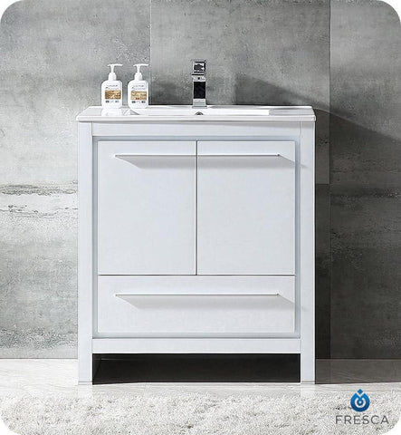 Image of Fresca Allier 30" White Modern Bathroom Cabinet w/ Sink FCB8130WH-I
