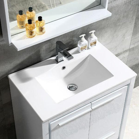 Image of Fresca Allier 30" White Modern Single Bathroom Vanity w/ Mirror FVN8130 FVN8130WH-FFT1030BN