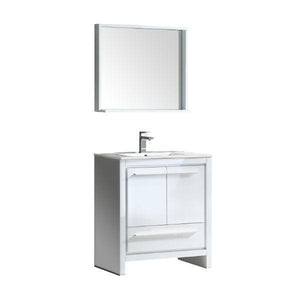 Fresca Allier 30" White Modern Single Bathroom Vanity w/ Mirror FVN8130 FVN8130WH-FFT1030BN