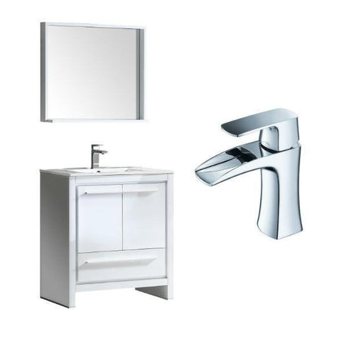 Image of Fresca Allier 30" White Modern Single Bathroom Vanity w/ Mirror FVN8130 FVN8130WH-FFT3071CH