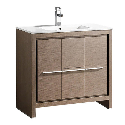 Image of Fresca Allier 36" Gray Oak Modern Bathroom Cabinet w/ Sink FCB8136GO-I