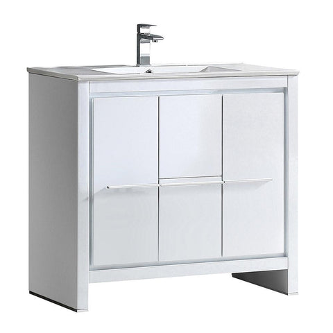 Image of Fresca Allier 36" White Modern Bathroom Cabinet w/ Sink FCB8136WH-I