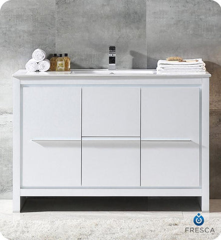 Image of Fresca Allier 48" White Modern Bathroom Cabinet w/ Sink FCB8148WH-I