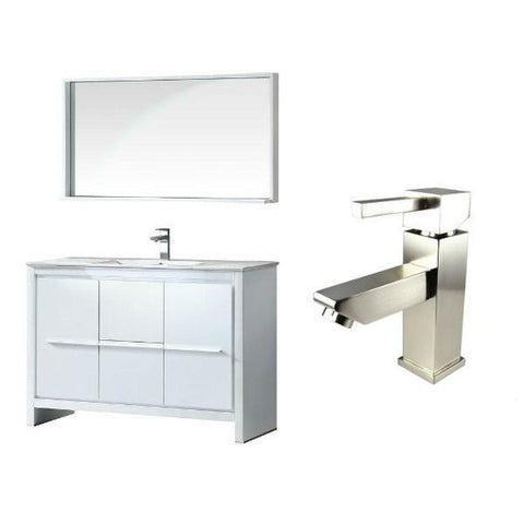 Image of Fresca Allier 48" White Modern Single Bathroom Vanity w/ Mirror FVN8148 FVN8148WH-FFT1030BN