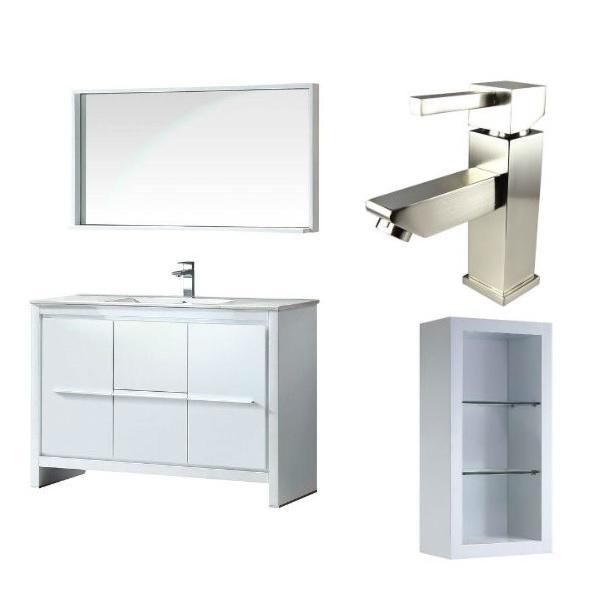 Fresca Allier 48" White Modern Single Bathroom Vanity w/ Mirror FVN8148 FVN8148WH-FFT1030BN-FST8130WH