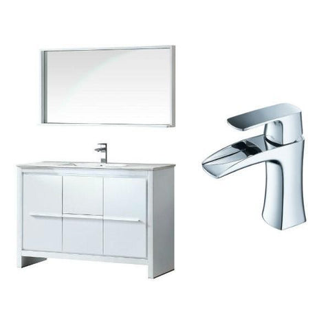 Image of Fresca Allier 48" White Modern Single Bathroom Vanity w/ Mirror FVN8148 FVN8148WH-FFT3071CH