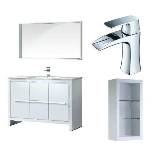 Fresca Allier 48" White Modern Single Bathroom Vanity w/ Mirror FVN8148 FVN8148WH-FFT3071CH-FST8130WH