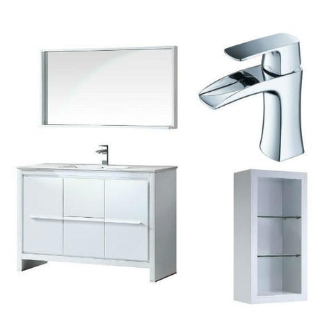Image of Fresca Allier 48" White Modern Single Bathroom Vanity w/ Mirror FVN8148 FVN8148WH-FFT3071CH-FST8130WH