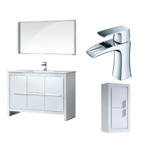 Fresca Allier 48" White Modern Single Bathroom Vanity w/ Mirror FVN8148 FVN8148WH-FFT3071CH-FST8140WH