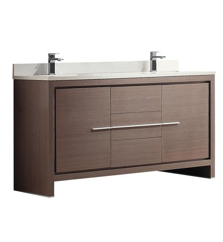 Image of Fresca Allier 60" Gray Oak Modern Double Sink Bathroom Cabinet w/ Top & Sinks FCB8119GO-CWH-U