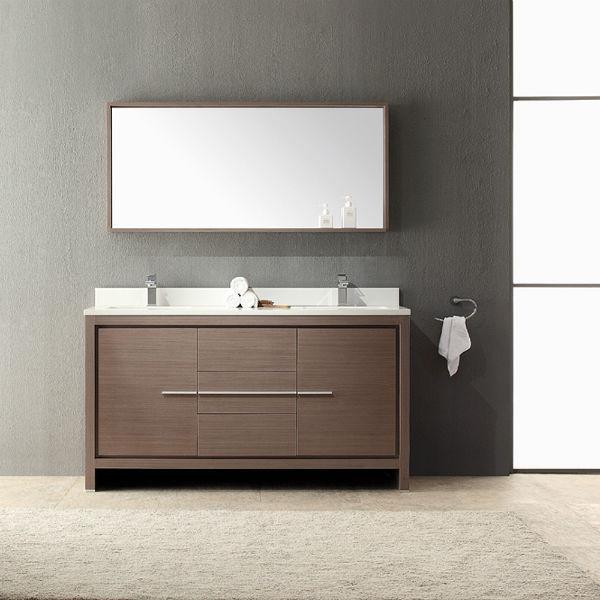 Fresca Allier 60" Gray Oak Modern Double Sink Bathroom Vanity w/ Mirror FVN8119 FVN8119GO-FFT1030CH-24