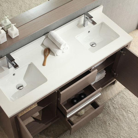 Image of Fresca Allier 60" Gray Oak Modern Double Sink Bathroom Vanity w/ Mirror FVN8119 FVN8119GO-FFT1030CH-24