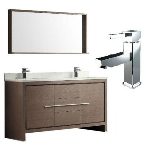 Image of Fresca Allier 60" Gray Oak Modern Double Sink Bathroom Vanity w/ Mirror FVN8119 FVN8119GO-FFT1030CH-24