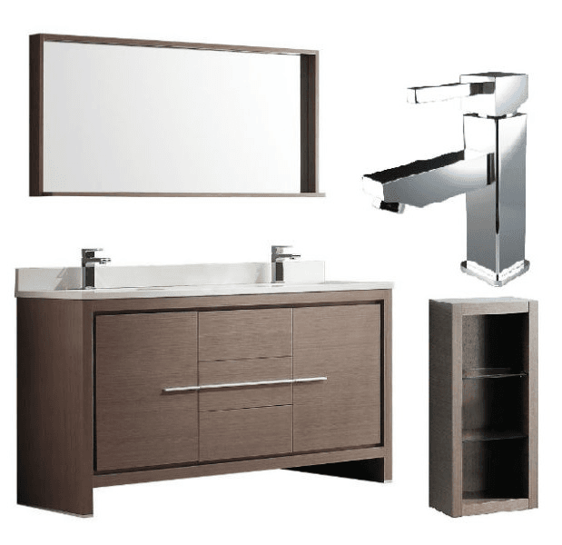 Fresca Allier 60" Gray Oak Modern Double Sink Bathroom Vanity w/ Mirror FVN8119 FVN8119GO-FFT1030CH-FST8130GO