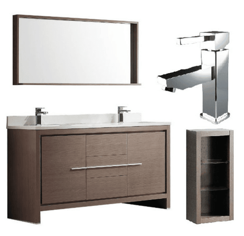 Image of Fresca Allier 60" Gray Oak Modern Double Sink Bathroom Vanity w/ Mirror FVN8119 FVN8119GO-FFT1030CH-FST8130GO