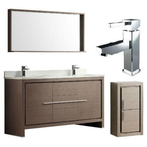 Image of Fresca Allier 60" Gray Oak Modern Double Sink Bathroom Vanity w/ Mirror FVN8119 FVN8119GO-FFT1030CH-FST8140GO
