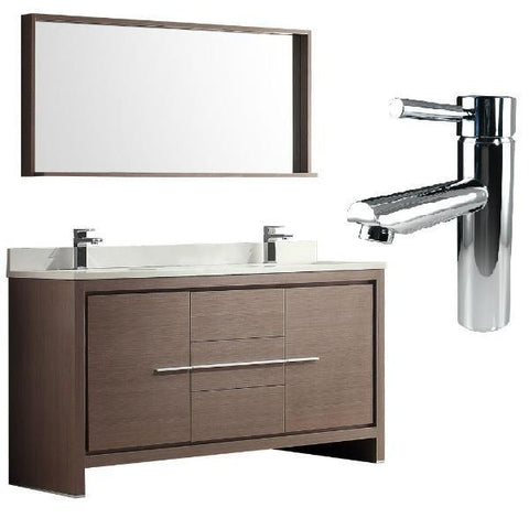 Fresca Allier 60" Gray Oak Modern Double Sink Bathroom Vanity w/ Mirror FVN8119