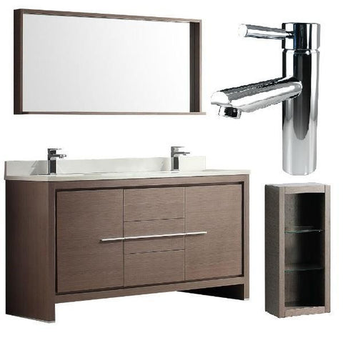 Image of Fresca Allier 60" Gray Oak Modern Double Sink Bathroom Vanity w/ Mirror FVN8119 FVN8119GO-FFT1040CH-FST8130GO