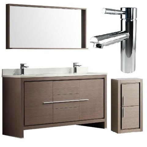 Image of Fresca Allier 60" Gray Oak Modern Double Sink Bathroom Vanity w/ Mirror FVN8119 FVN8119GO-FFT1040CH-FST8140GO