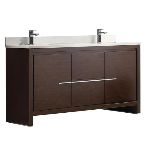 Image of Fresca Allier 60" Wenge Brown Modern Double Sink Bathroom Cabinet w/ Top & Sinks FCB8119WG-CWH-U
