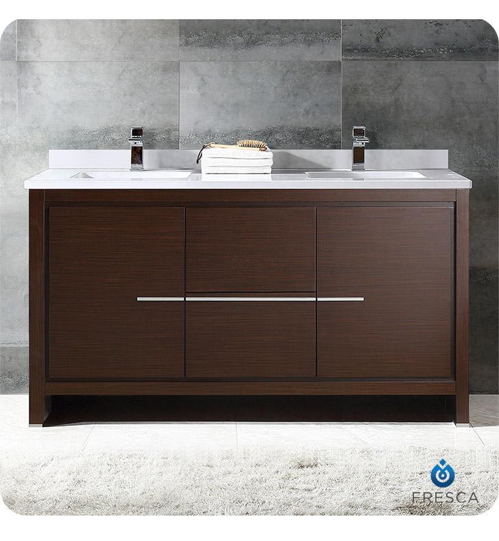 Fresca Allier 60" Wenge Brown Modern Double Sink Bathroom Cabinet w/ Top & Sinks FCB8119WG-CWH-U