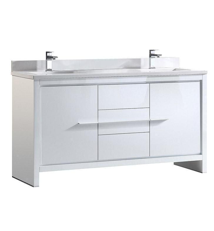 Fresca Allier 60" White Modern Double Sink Bathroom Cabinet w/ Top & Sinks FCB8119WH-CWH-U