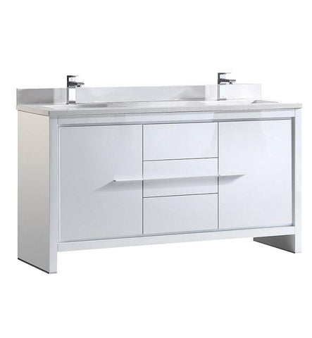 Image of Fresca Allier 60" White Modern Double Sink Bathroom Cabinet w/ Top & Sinks FCB8119WH-CWH-U