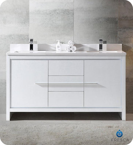 Image of Fresca Allier 60" White Modern Double Sink Bathroom Cabinet w/ Top & Sinks FCB8119WH-CWH-U