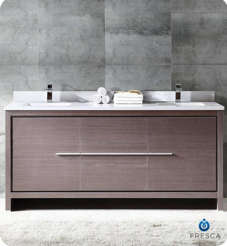 Image of Fresca Allier 72" Gray Oak Modern Double Sink Bathroom Cabinet w/ Top & Sinks FCB8172GO-CWH-U