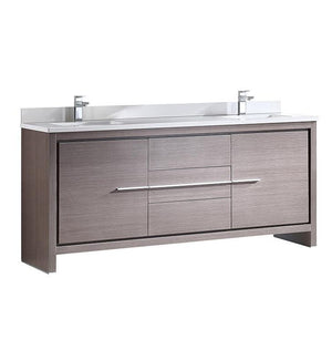 Fresca Allier 72" Gray Oak Modern Double Sink Bathroom Cabinet w/ Top & Sinks FCB8172GO-CWH-U