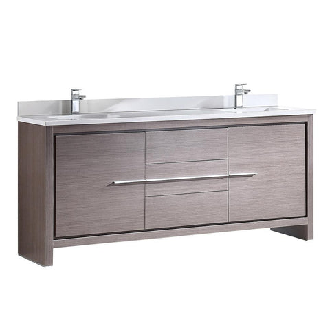 Image of Fresca Allier 72" Gray Oak Modern Double Sink Bathroom Cabinet w/ Top & Sinks FCB8172GO-CWH-U