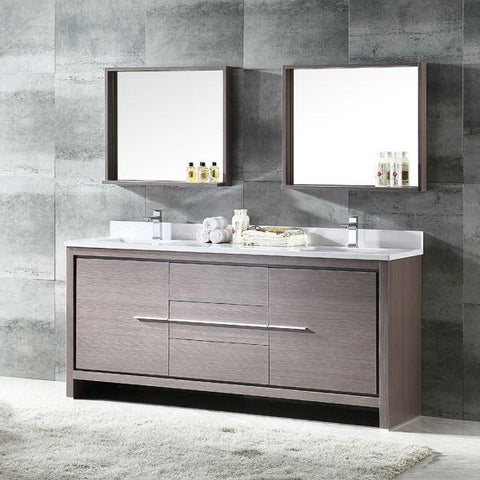 Fresca Allier 72" Gray Oak Modern Double Sink Bathroom Vanity w/ Mirror FVN8172