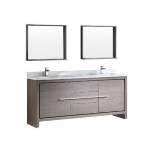 Fresca Allier 72" Gray Oak Modern Double Sink Bathroom Vanity w/ Mirror FVN8172 FVN8172GO-FFT1030CH