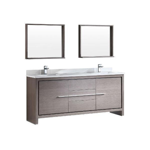 Image of Fresca Allier 72" Gray Oak Modern Double Sink Bathroom Vanity w/ Mirror FVN8172 FVN8172GO-FFT1030CH