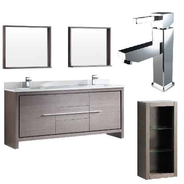 Fresca Allier 72" Gray Oak Modern Double Sink Bathroom Vanity w/ Mirror FVN8172 FVN8172GO-FFT1030CH-FST8130GO