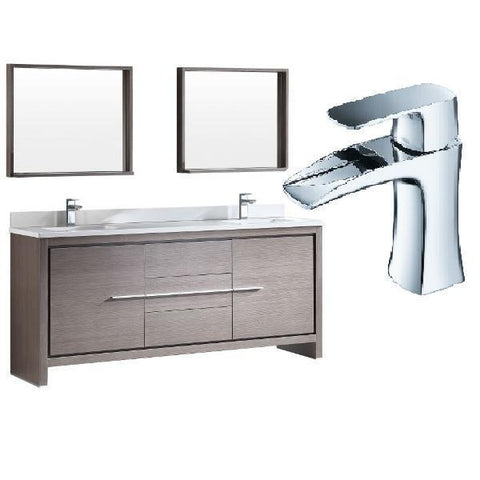 Image of Fresca Allier 72" Gray Oak Modern Double Sink Bathroom Vanity w/ Mirror FVN8172 FVN8172GO-FFT3071CH