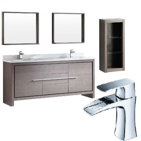 Fresca Allier 72" Gray Oak Modern Double Sink Bathroom Vanity w/ Mirror FVN8172 FVN8172GO-FFT3071CH-FST8130GO