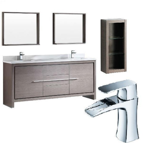 Image of Fresca Allier 72" Gray Oak Modern Double Sink Bathroom Vanity w/ Mirror FVN8172 FVN8172GO-FFT3071CH-FST8130GO